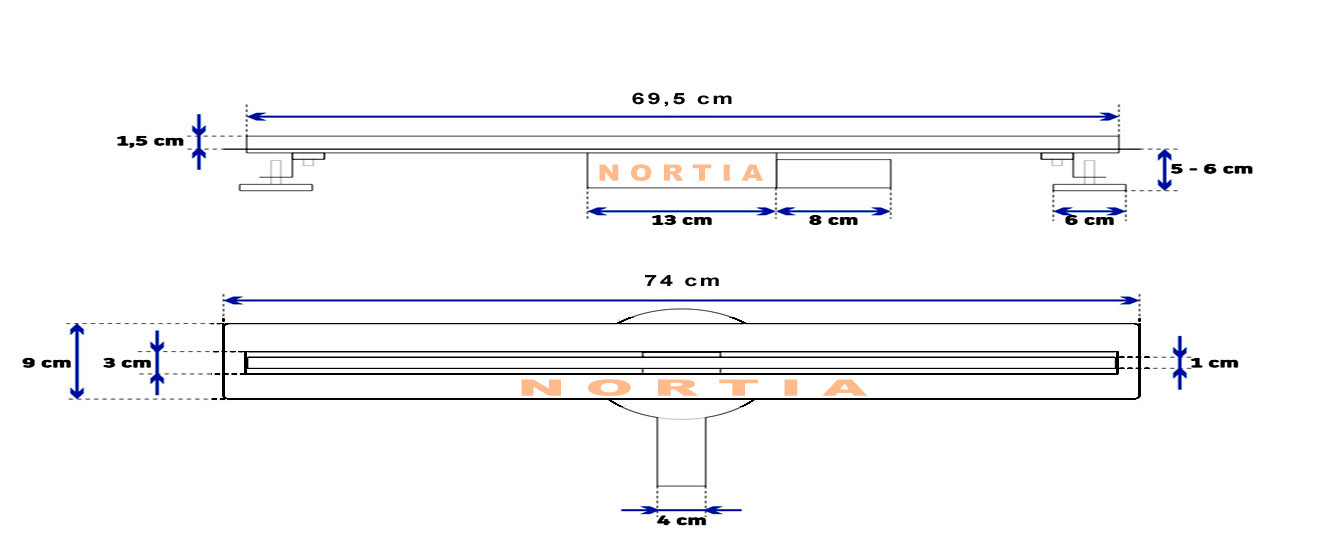 διαστάσεις καναλι ντουζιερας Slim-Line 60cm Nortia
